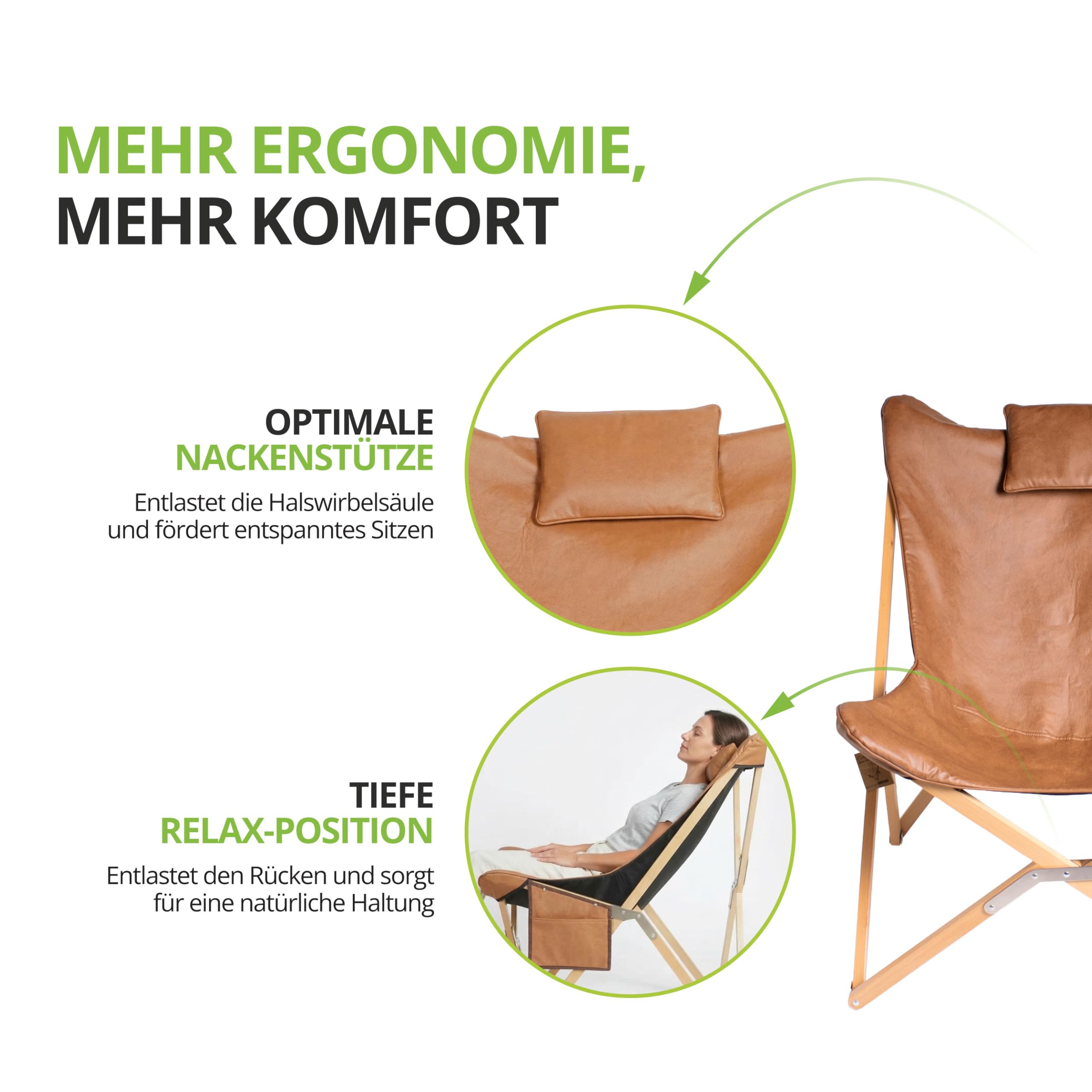 Eclipse Relaxstuhl Siena Loungestuhl Campingstuhl klappbar mit Kopfstütze für Balkon, Garten, Strand und Wohnzimmer ca. 86 x 92 x 78 cm max. Belastbarkeit 120 kg