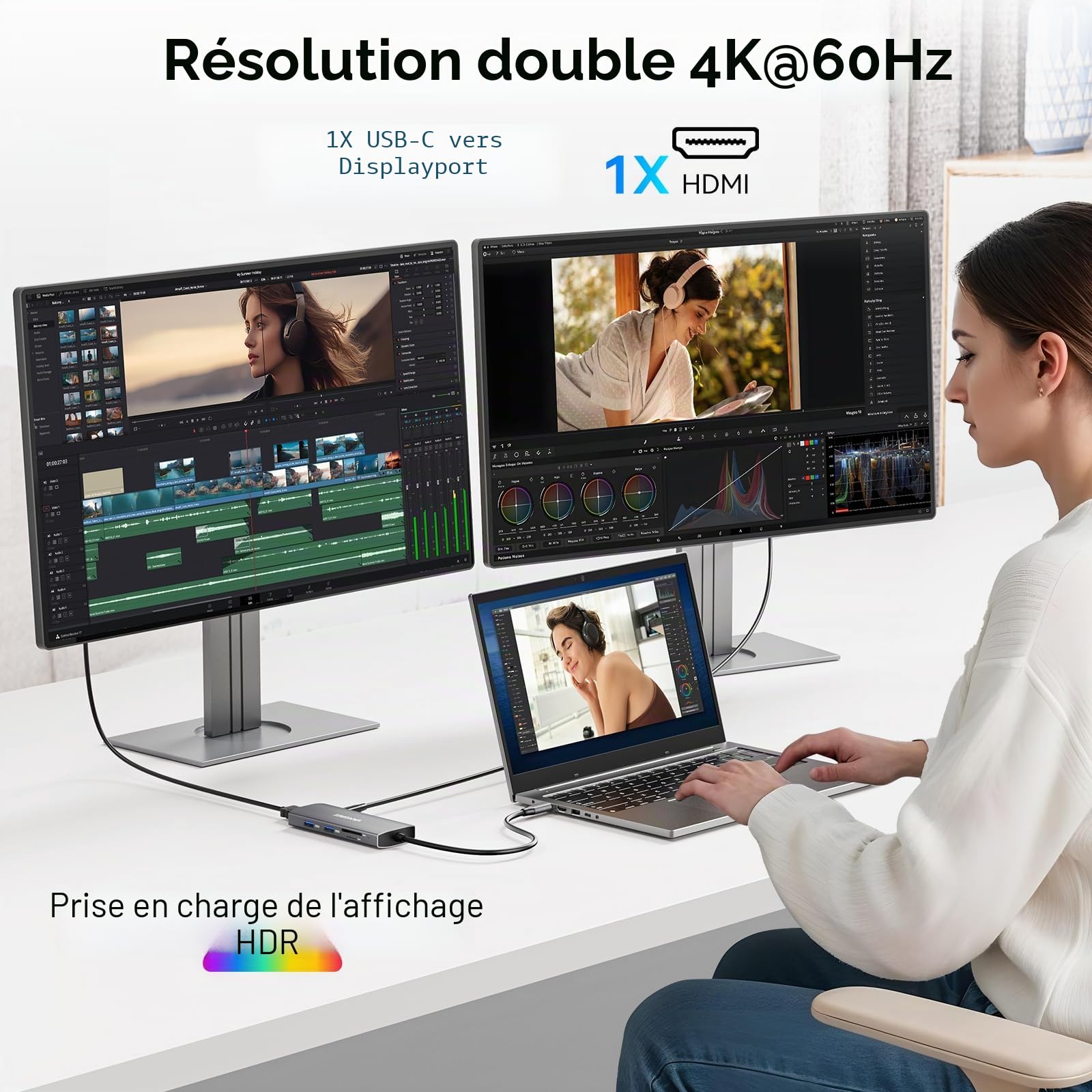 VANGREE 9-en-1 USB C Hub 10Gbps, 4K@60Hz USB-C Display, 100W PD | 3x USB-C & 2x USB-A 3.2, 4K@60Hz HDMI, SD/TF, SST & MST, pour MacBook, iPad, Dell, Surface, Samsung DEX