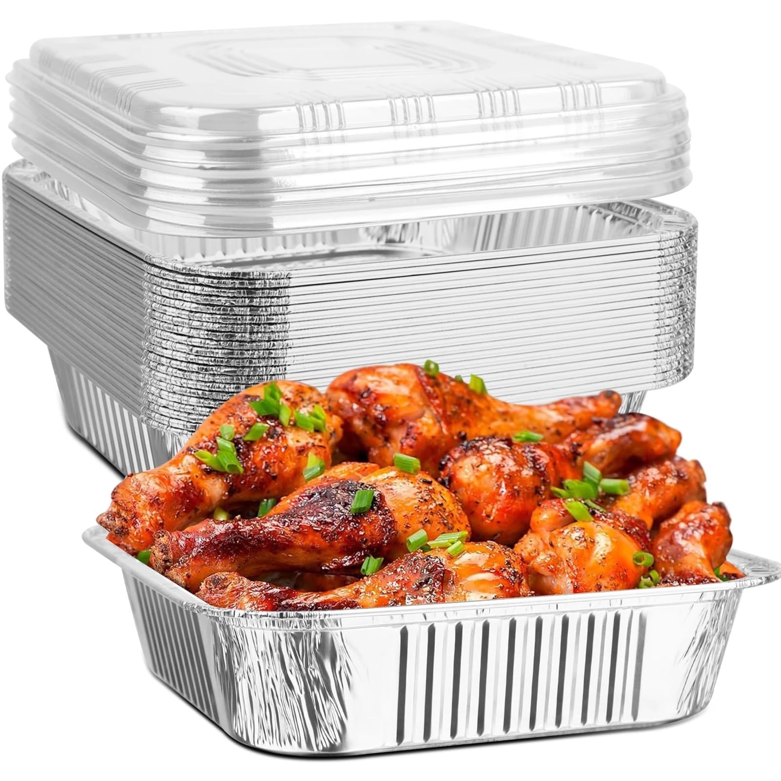 Utensilios de Cocina Desechables Olla de Aluminio con Tapa 8x8 Pulgadas - Papel Adecuada for cocinar, Fiestas, Hornear Pasteles, Pan casero for y(with Lids,100pcs)