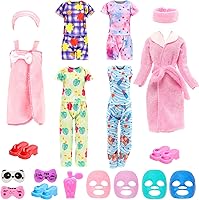 Vista 1 de 23 piezas de ropa y accesorios para muñecas, incluyendo 6 juegos de albornoces, pijamas, toallas, diadema, 3 pantuflas y 8 accesorios de aseo