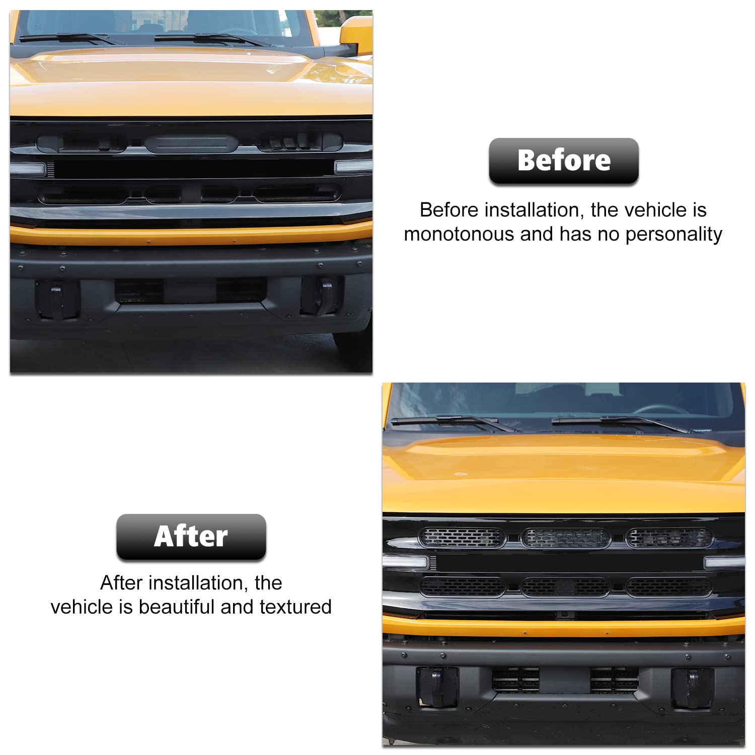 Insertos de malla para rejilla delantera, cubierta de marco de parrilla, accesorios exteriores para Ford Bronco de 2 puertas y 4 puertas 2021 2022 2023