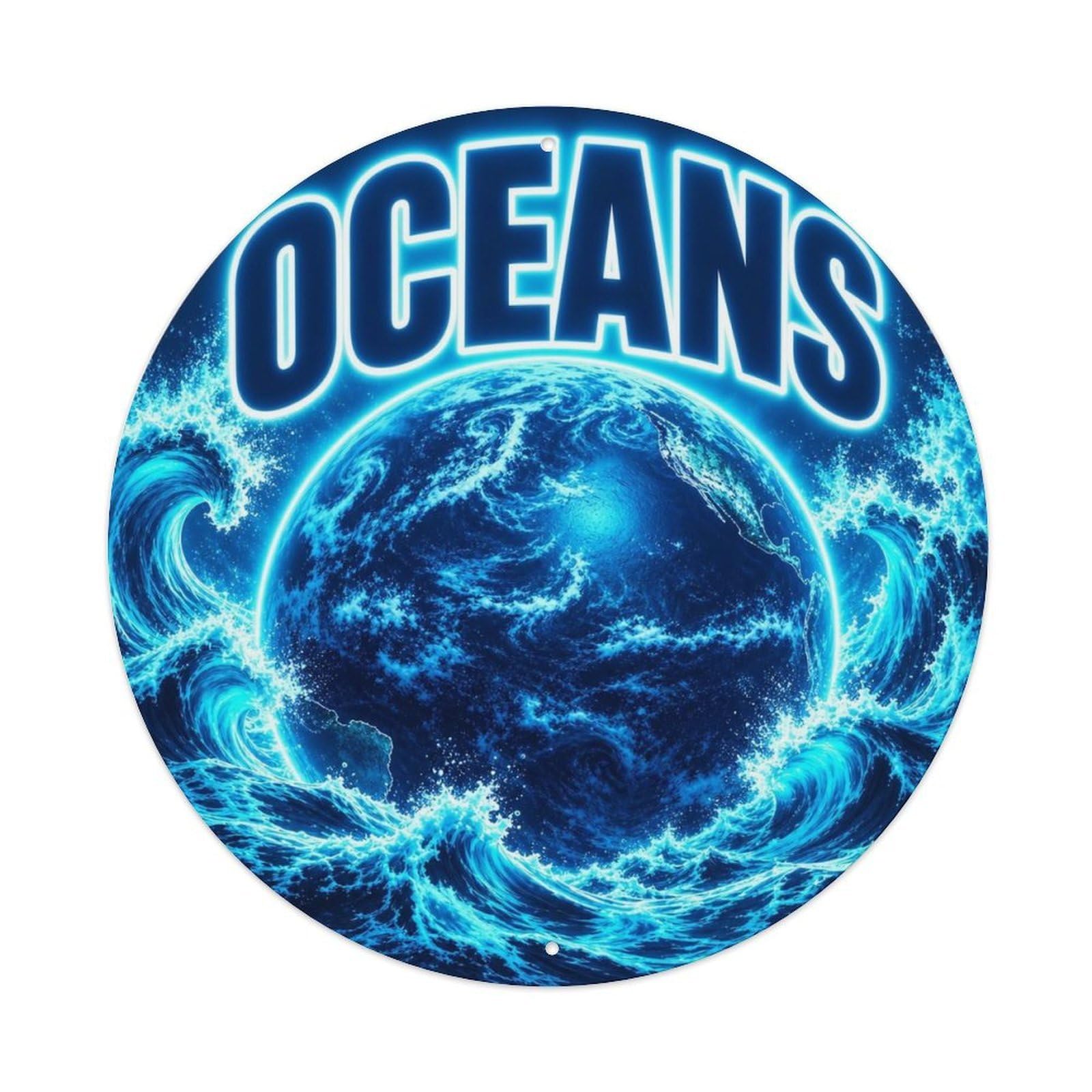 Space Exploration Stellar Sky Blue Planet Oceans Metal Tin Sign Plaque Wall Decor for Cafe, Man Cave, Club Bar, Office, Home Garden Round Metal Poster 8x8Inch