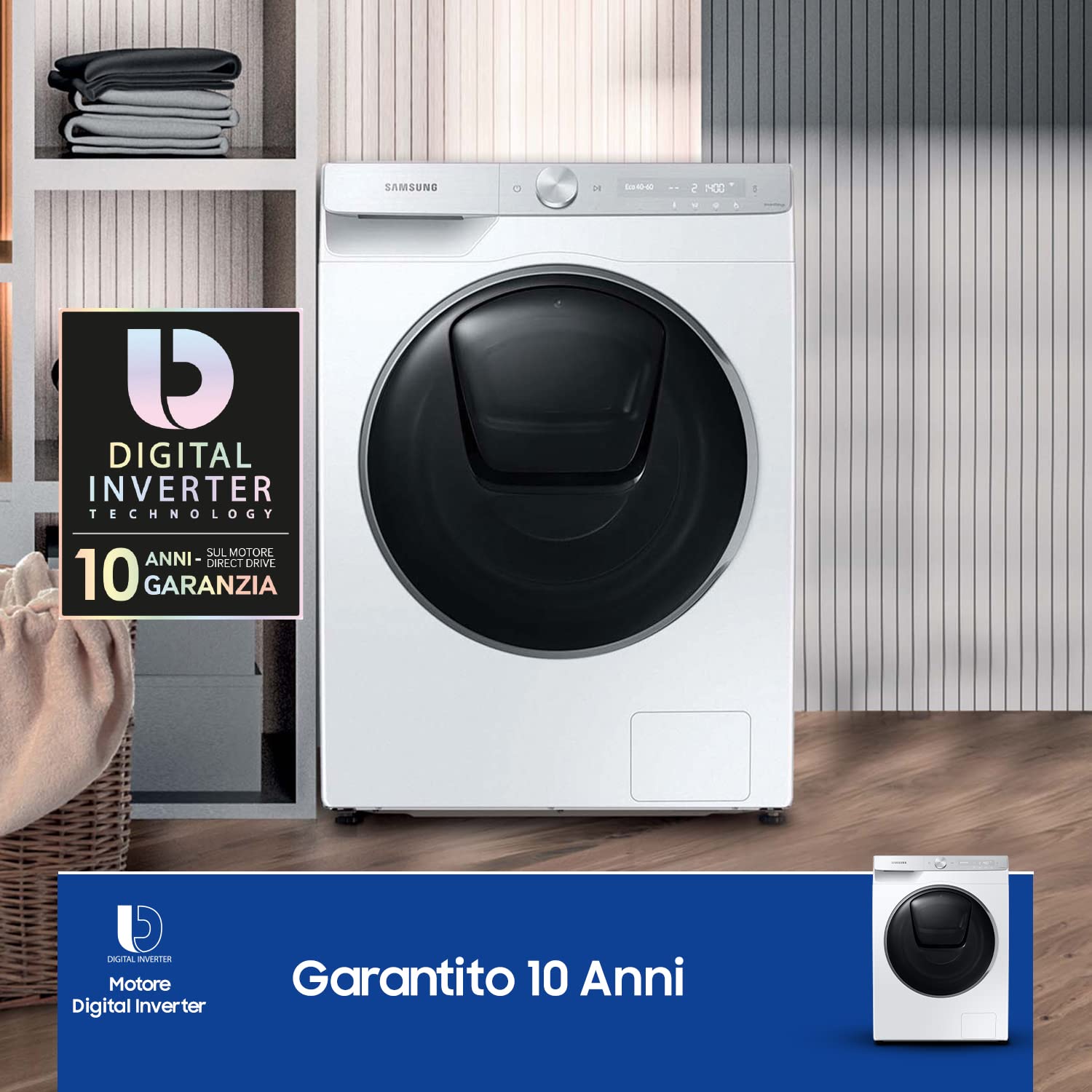 Samsung Lavasciuga Ai Control QuickDive™, WD90T954DSH/S3, Libera installazione, 9+6 Kg, 1400 RPM, Classe A/E, WI-FI, Vapore, Caricamento Frontale, 60l x 85h x 65p cm