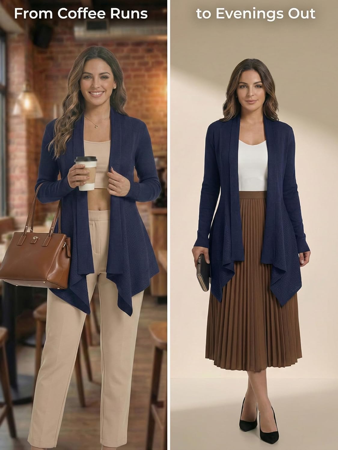 Women's Draped Open Front Cardigan, Soft Ribbed Knit Long Sleeve Irregular Hem All-Season Outerwear - Image 5