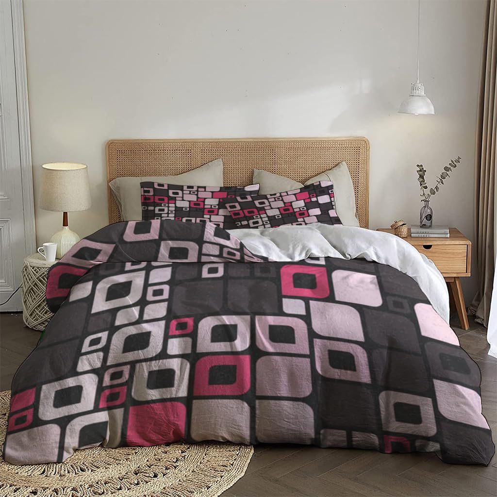 NIBAINLO 布団カバーレトロな抽象的な幾何学模様 肌に優しい ピーチスキン加工 掛け布団カバー 和式 洋式 あったか 布団カバーセット リバーシブル ホームステイ ホテル 家庭兼用