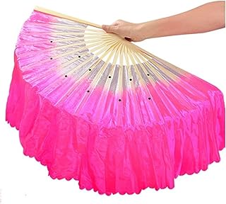 JTKSSCS Largo Abanico dAanza Cuadrada Abanico de Mano for niña Bailarina, Velo de Seda de imitación, abanicos de bambú, par de Danza folclórica, Color Degradado, Rosa, Rojo y Verde(Light Purple)