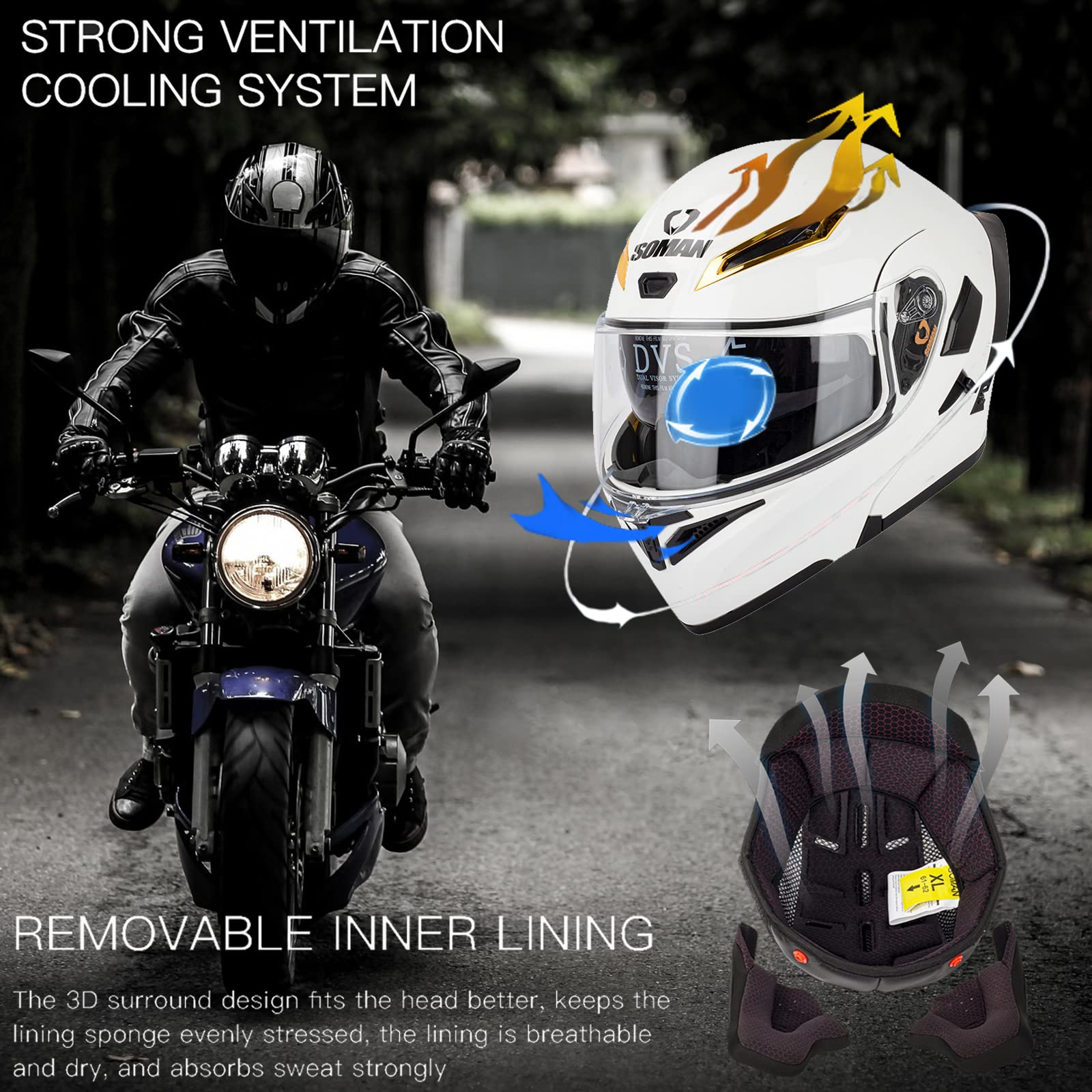 Dual Visor Motorcycle Helmet Flip Up Modular Full Face Helmet DOT/ECE Approved Modular Motorcycle Moped Street Crash Helmet Men Women,Flip Up Front
