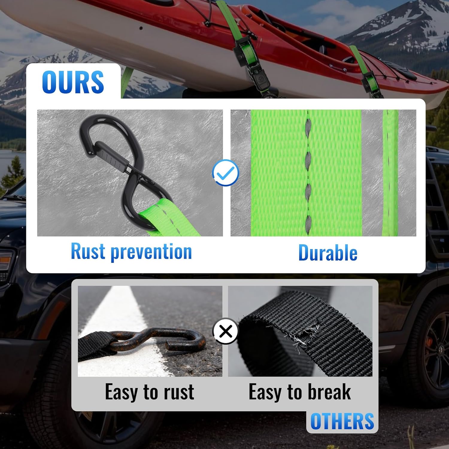 Retractable Ratchet Straps 4 Pack - 1,500 Lbs Break Strength 1 in x 10 Ft Heavy Duty Retractable Ratchet Tie Down Straps with S Hooks Set for Truck, Cargo Van, Trailer, Motorcycle (Green)