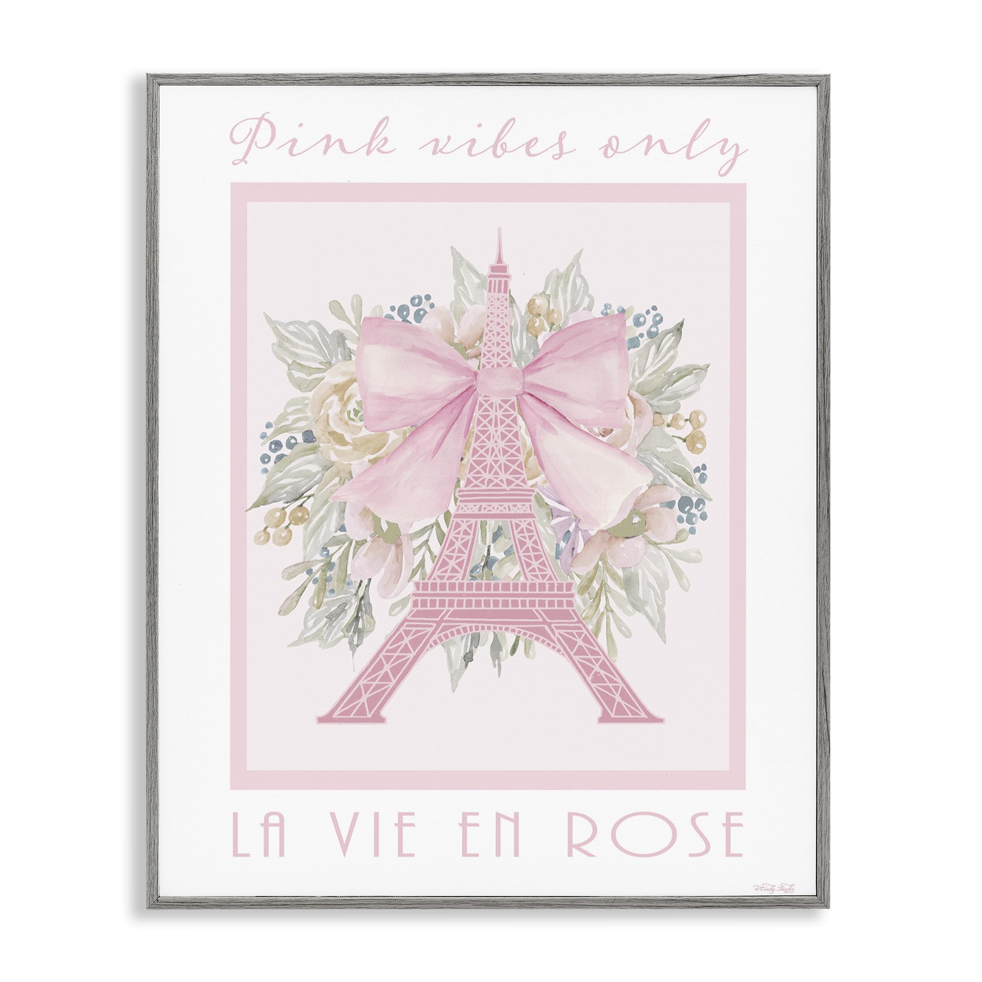 Stupell Industries Farmhouse Gray (Textured) Pink Vibes Only Paris Chic, 24 X 30 Inch Framed Giclée Print