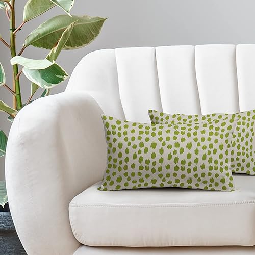 Miniatura 2 de Almohadas Decorativas de Lunares Diseño Boho Verde Lima Crema 12x20 Juego de 2 Estampado Moderno de Pinceladas Fundas de Almohada Decorativas para
