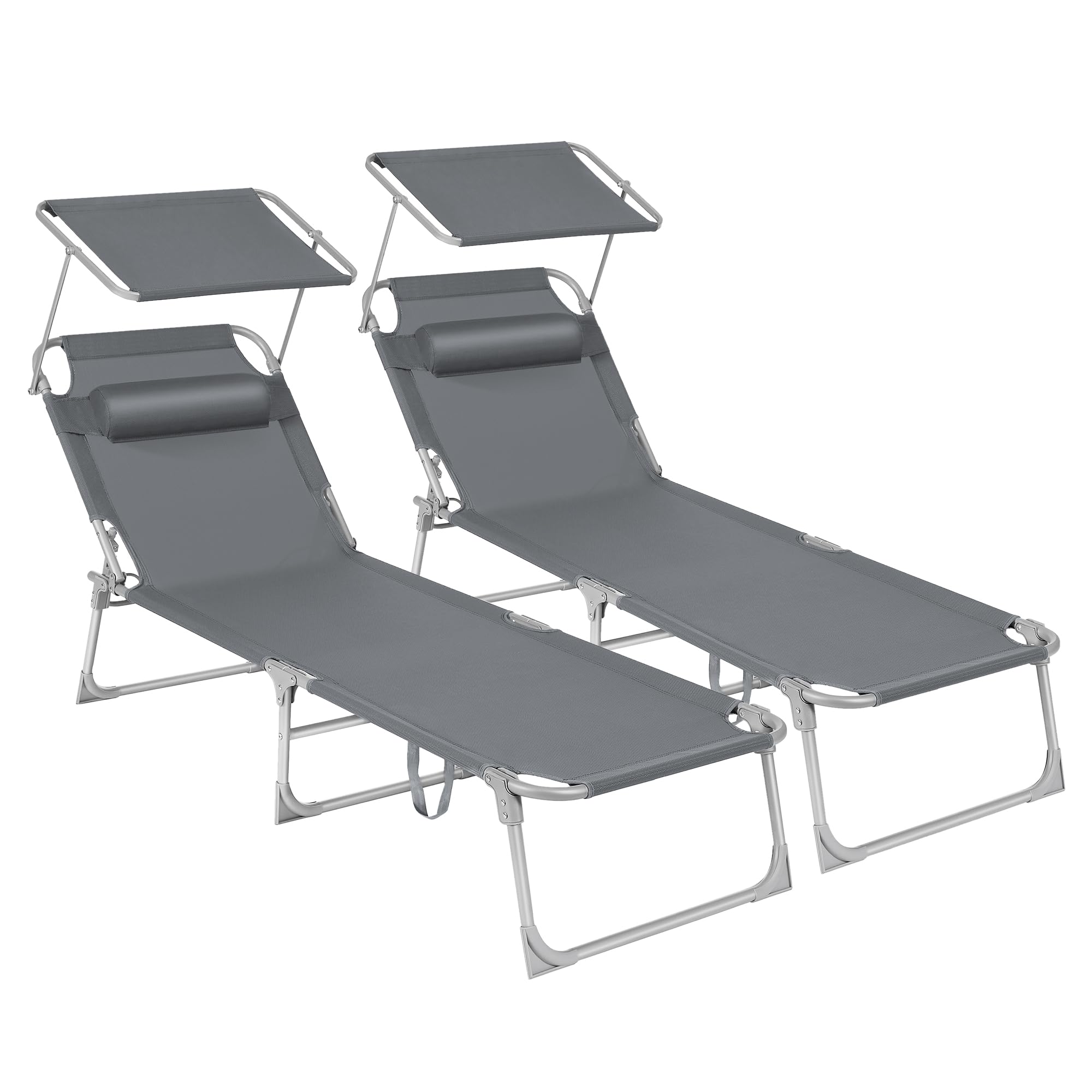 SONGMICS Tumbona Reclinable, Juego de 2, 193 x 53 x 29 cm, Carga de 150 kg, con Reposacabezas de Protección Solar y Respaldo, para Terraza, Piscina, Jardín, Gris Oscuro GCB19UV1-2
