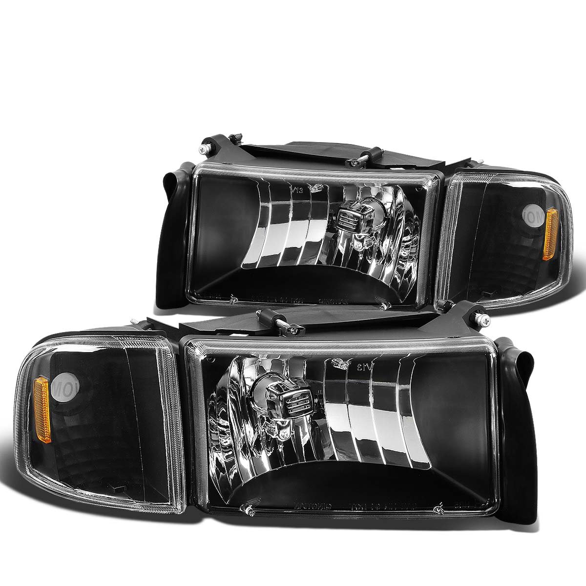 DNA MOTORING HL-OH-DR944P-BK-AM Black Amber Headlights Compatible with 94-01 Ram 1500 2500 3500