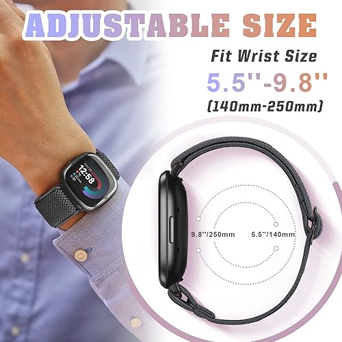 Miniatura 4 de Compatible with Fitbit Versa 4Versa 3Fitbit Sense 2Sense Band Women Men, 5 Pack Elastic Nylon Soft Adjustable Stretchy Solo Loop Replacement Strap