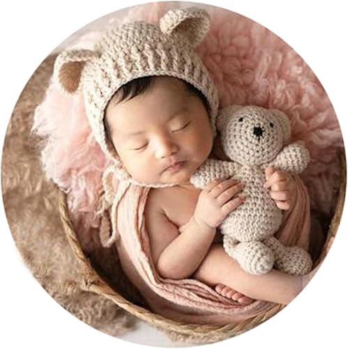 Miniatura 9 de Accesorios de fotografía para recién nacidos, sombrero de oso, sesiones de fotos de bebé, trajes de fotos para posar fotos de ganchillo, oso muñeca