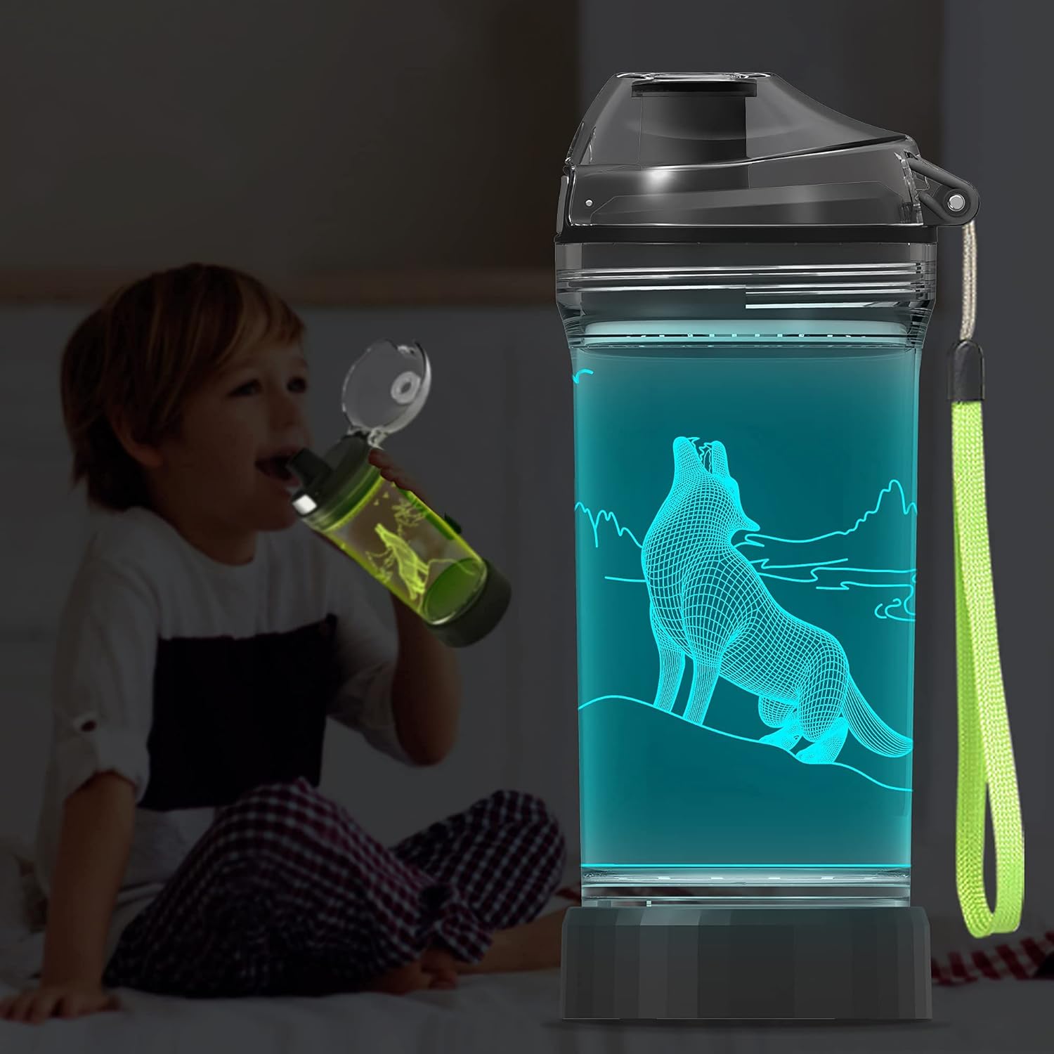 YuanDian Wolf Gifts, Light Up Boy Water Bottle with 3D Animal Wolf Design- 14 OZ Tritan BPA Free - Cool Drinking Cups Gift for School Baby Kids Child Christmas Holiday - Image 8