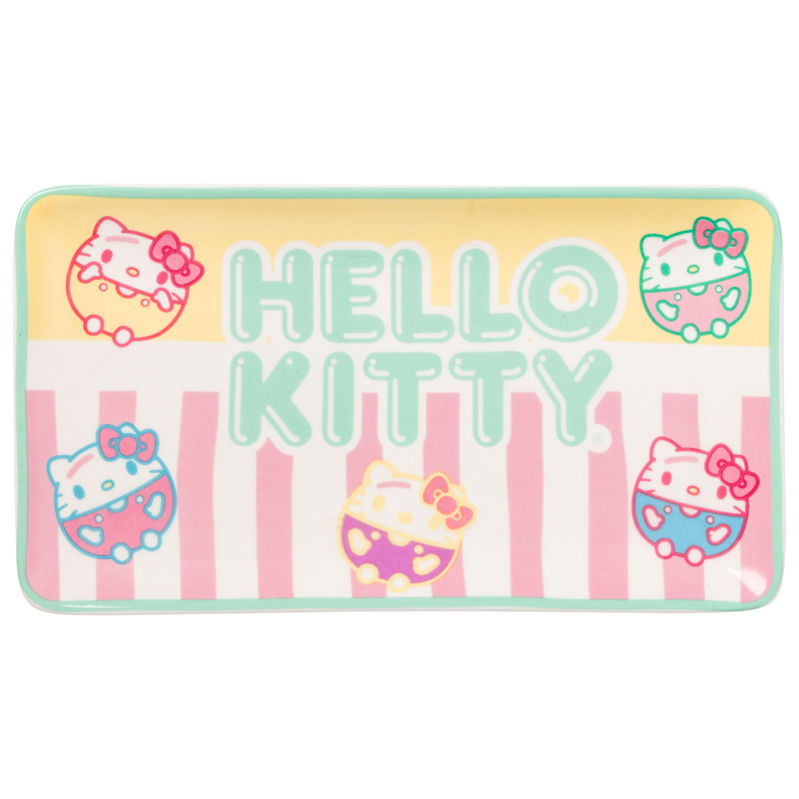Silver Buffalo Sanrio Kawaii Ceramic Sushi Set with Dipping Sauce Dish and Matching Chopsticks: Mini Hello Kitty Pastel