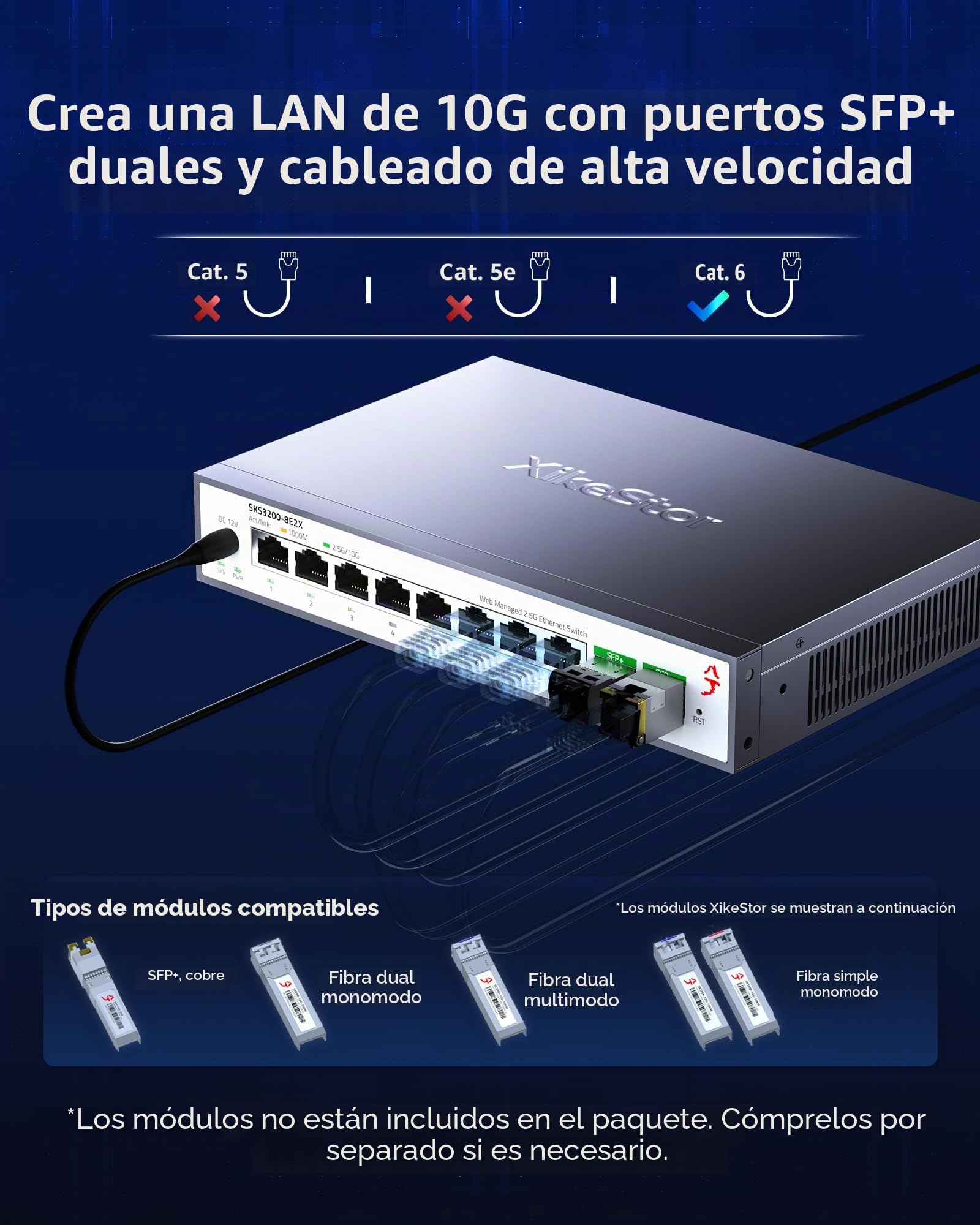 Switch de 8 Puertos 2.5G (Gestión Web, 8 Puertos RJ45 de 100M/1000M/2.5G + 2 Puertos SFP+ de 10G, sin Ventilador, VLAN de Puente, para Escritorio/Rack) - Switch de Red gestionable