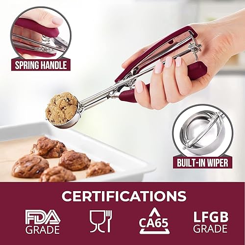 Miniatura 3 de Juego de 3 cucharas para hornear para hornear, cuchara de helado de acero inoxidable, cuchara para masa de galletas, cuchara para cupcakes, cuchara
