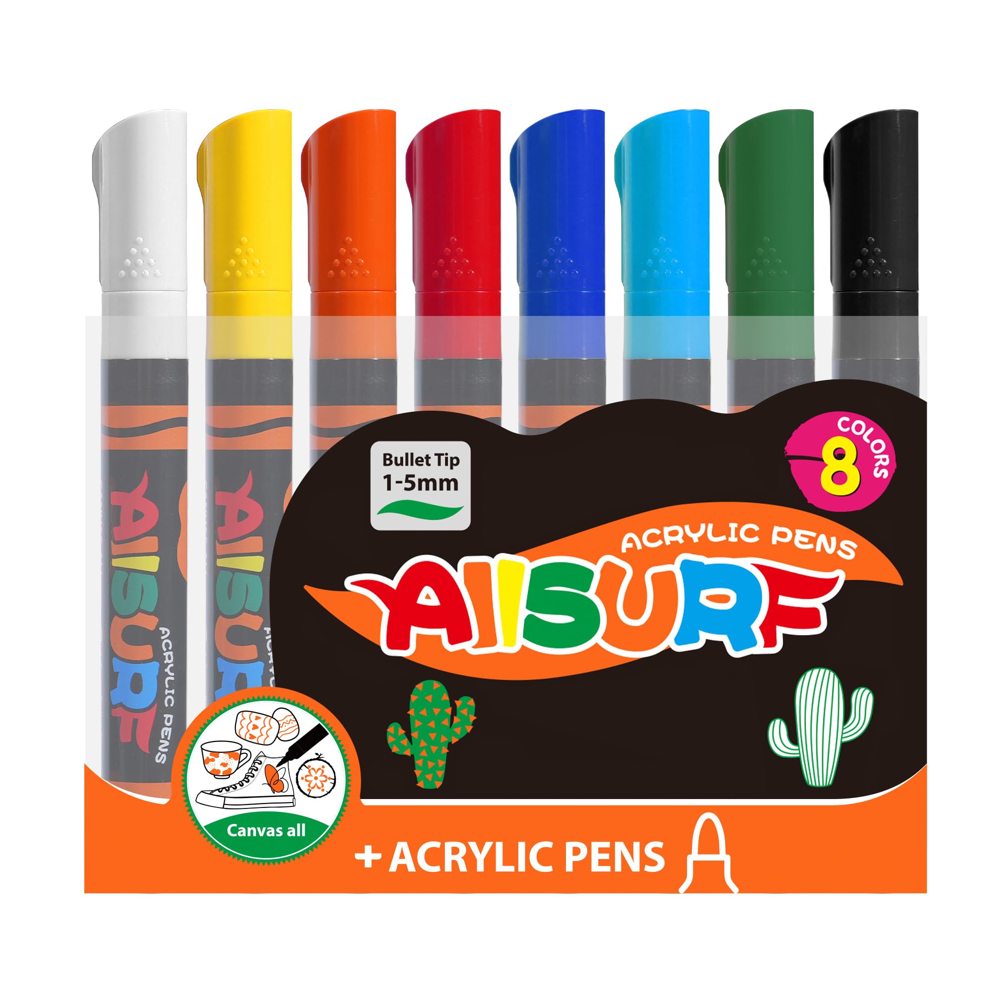 YPLUS Marqueurs Ensemble de Feutres Acryliques, Marqueur de Peinture Acrylique pour Coloriage, Feutre de Dessin, Marker Acrylique – 8 Couleurs