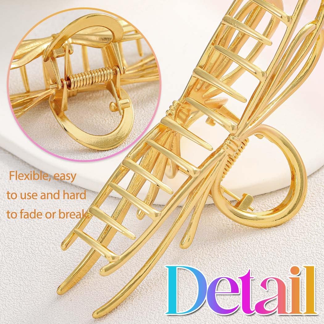 Reaky Bow Claw Clip Gold Metal Hair Clips Large Hair Claws Hair Accessories for Women - Image 4