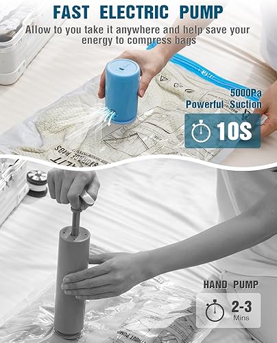 Miniatura 3 de Bolsas de sellado al vacío con bomba eléctrica recargable inalámbrica, para viajes, ahorro de espacio para ropa y maletas, 8 bolsas (4 chicas y 4