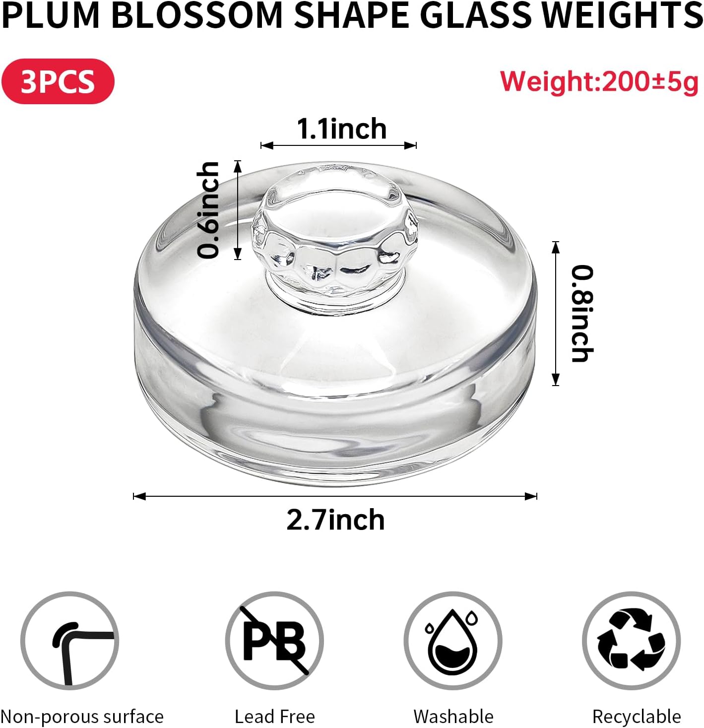 3Pcs Fermentation Glass Weights with Easy Grip Handles, Clear Canning Weights and Pickling Glass Weight for Wide Mouth Mason Jars, Fermenting Kit, Kimchi, Sauerkraut (3) - Image 2