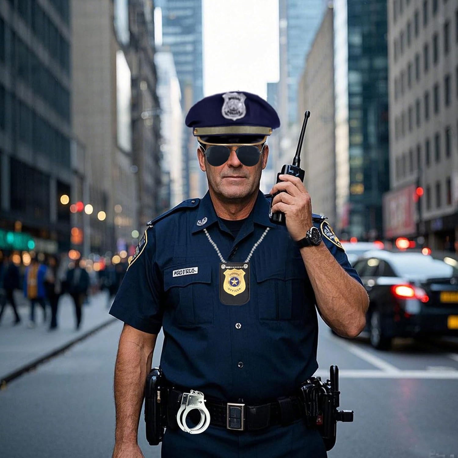 Police Officer Role Play Kit Hat Handcuffs Sunglasses Policeman Costume Accessories for Cop Swat Halloween Party Dress up (Police, Medium) - Image 3