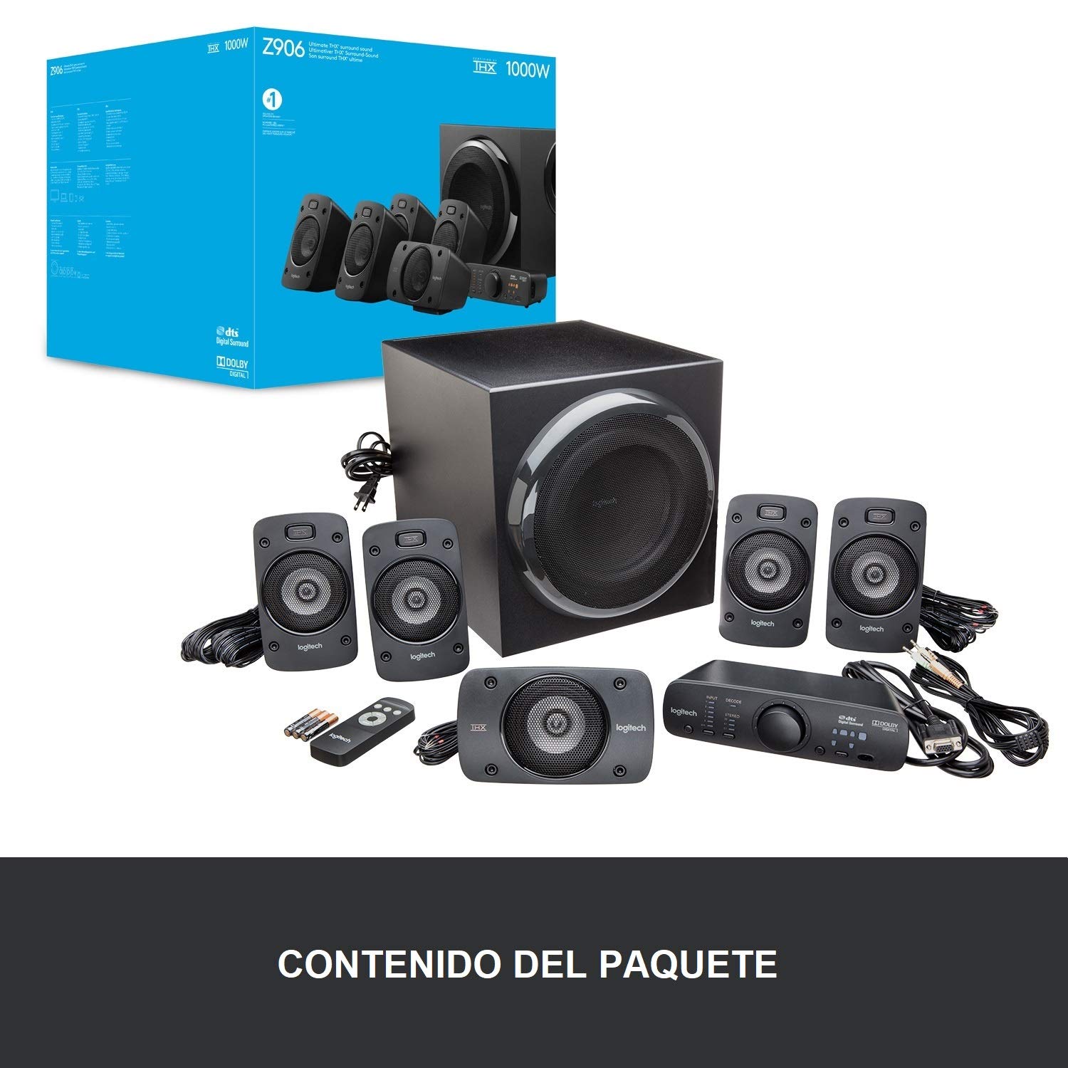 Logitech Z906 5.1 Sistema de Altavoces Sonido Envolvente THX, Certificado Dolby and DTS, 1000 W de Pico, Multi-Dispositivos, Entradas Audio Múltiples, Enchufe UK, PC, PS4, Xbox, TV - Negro