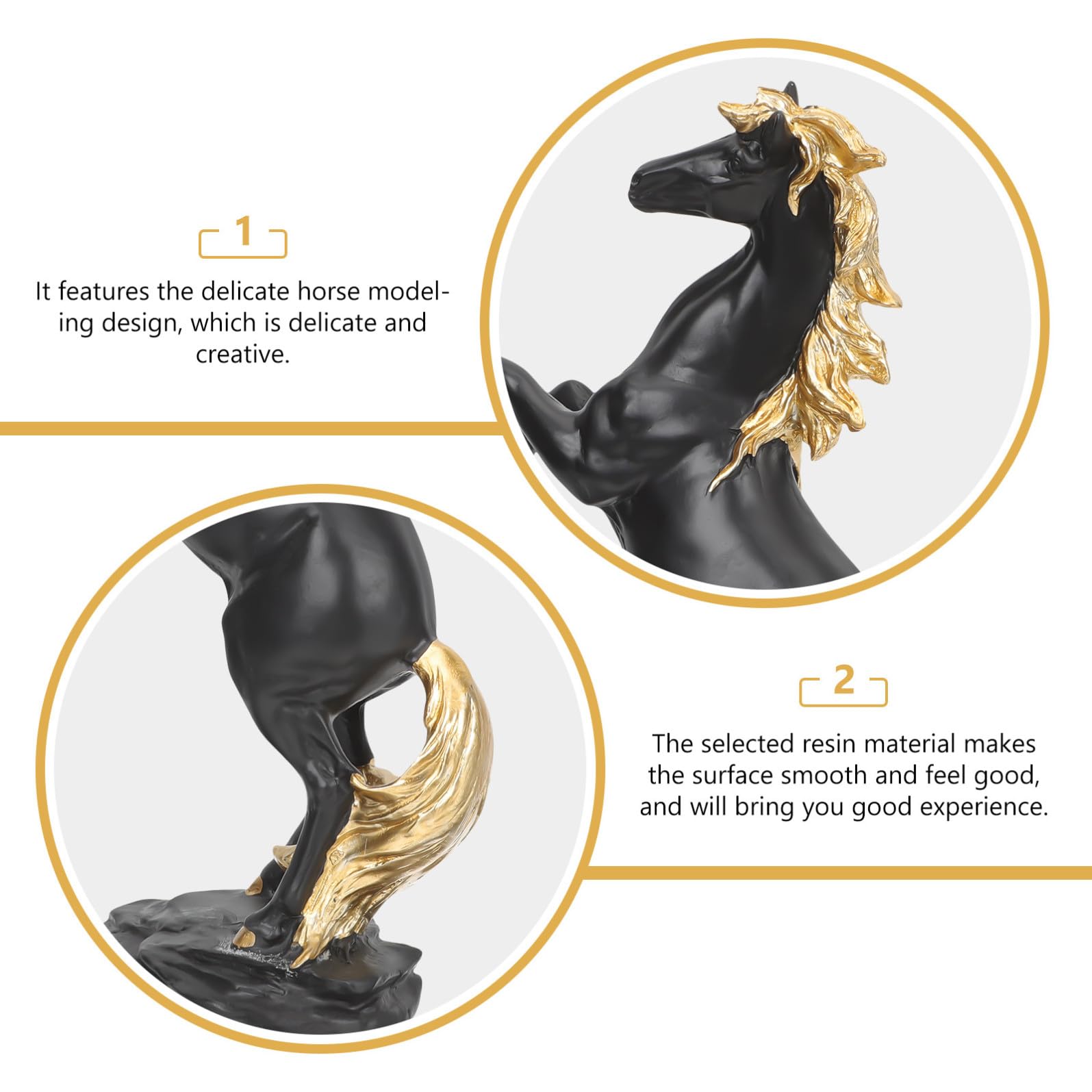 Statua Decorativa e Facile da Pulire Base Piatta Decorazione Realistica di Scultura Equestre in Resina Nera per Tavolo e Paesaggio, per Soggiorno e Ufficio