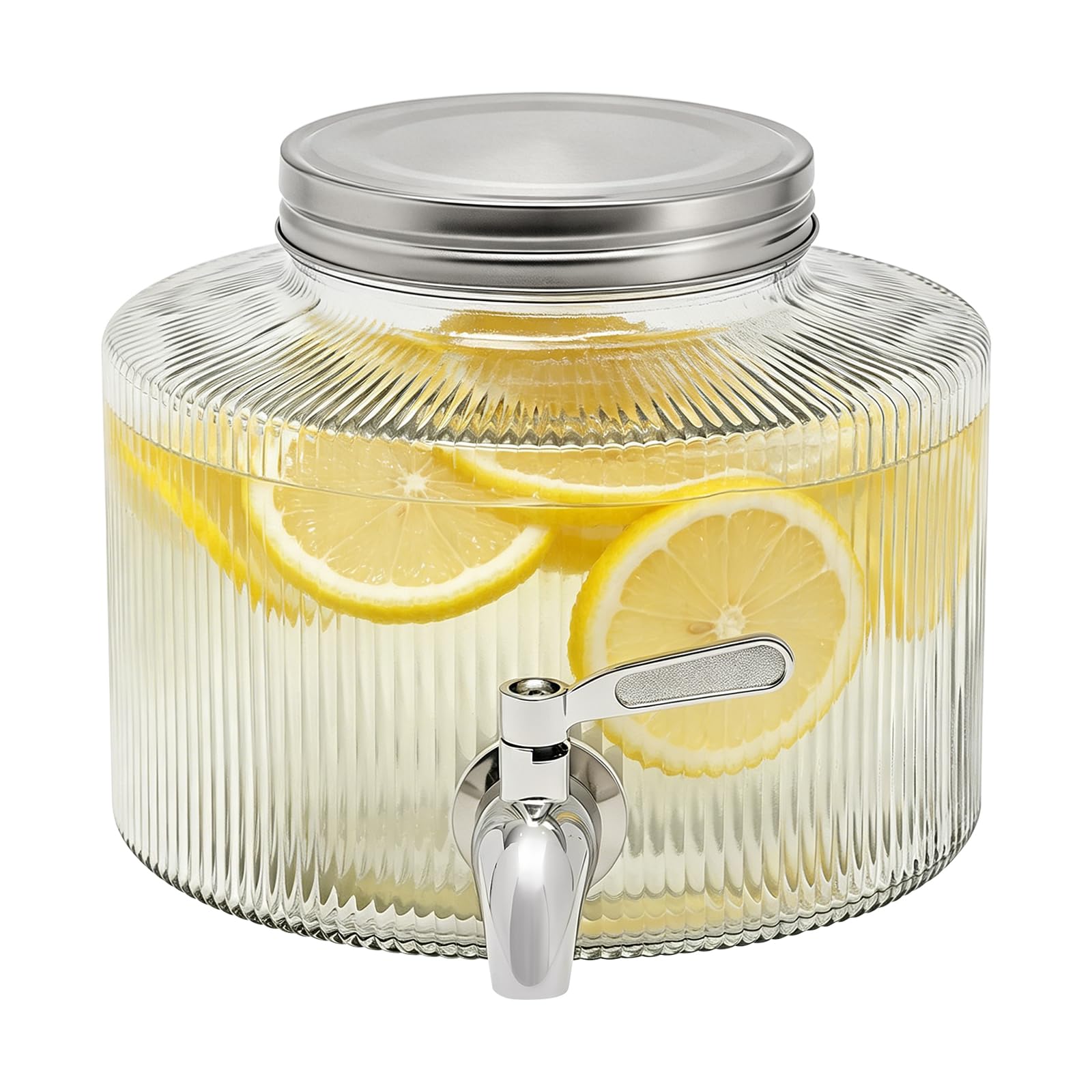 Dispenser di bevande in vetro da 2,5 l con rubinetto in acciaio inox, adatto per frigorifero, erogatore di acqua con rubinetto per limonata, tè freddo sangria, contenitore in vetro con coperchio