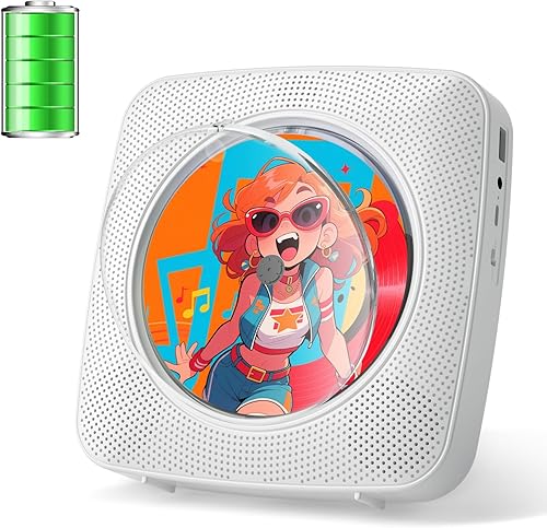 Gueray Reproductor de CD portátil recargable Reproductores de CD para el hogar Reproductor de CD portátil con Bluetooth y altavoces duales 1800mAh