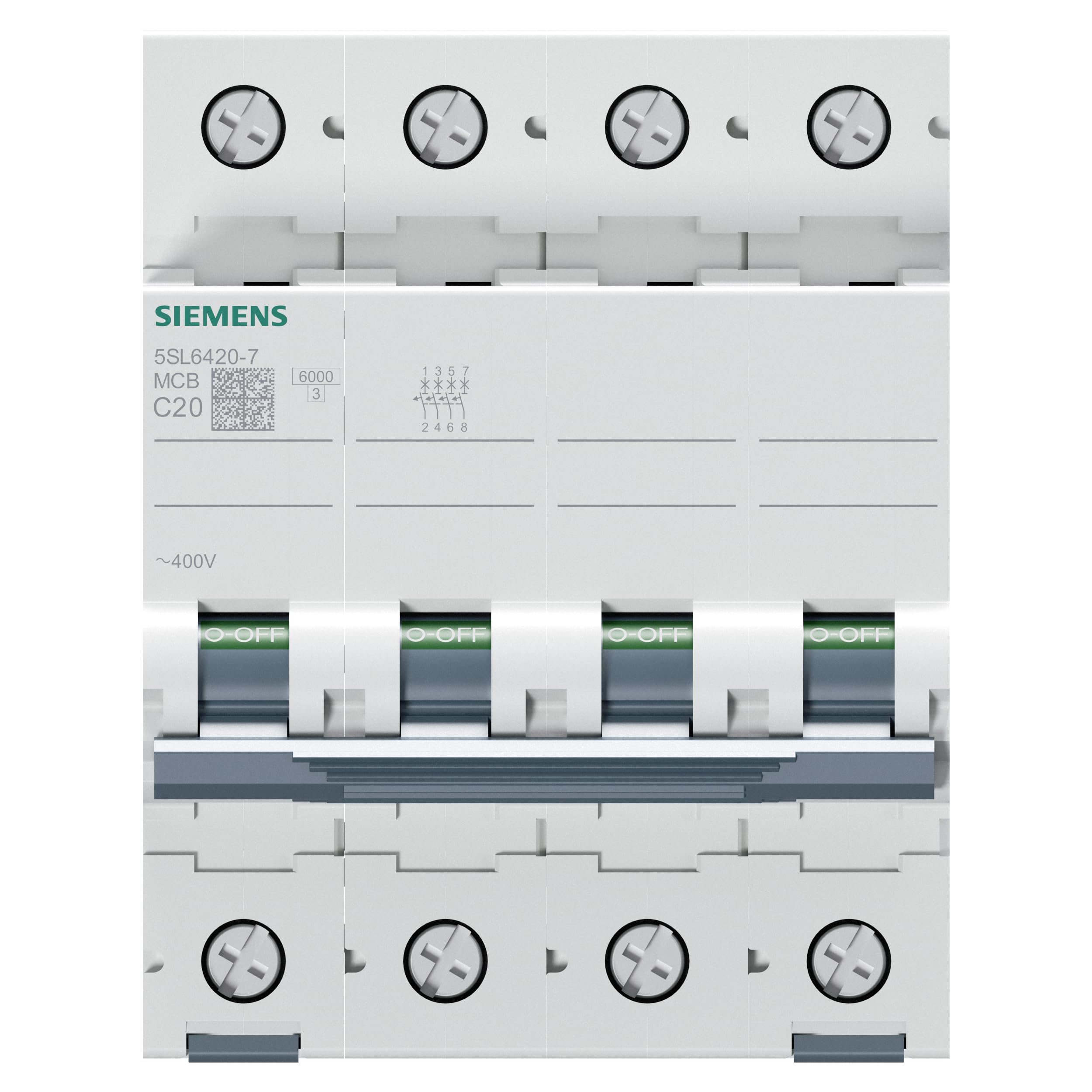 SIEMENS Ingenuity for life - 5SL64207 Interruptor automático magnetotérmico 4P 20A Curva C 6kA 400V