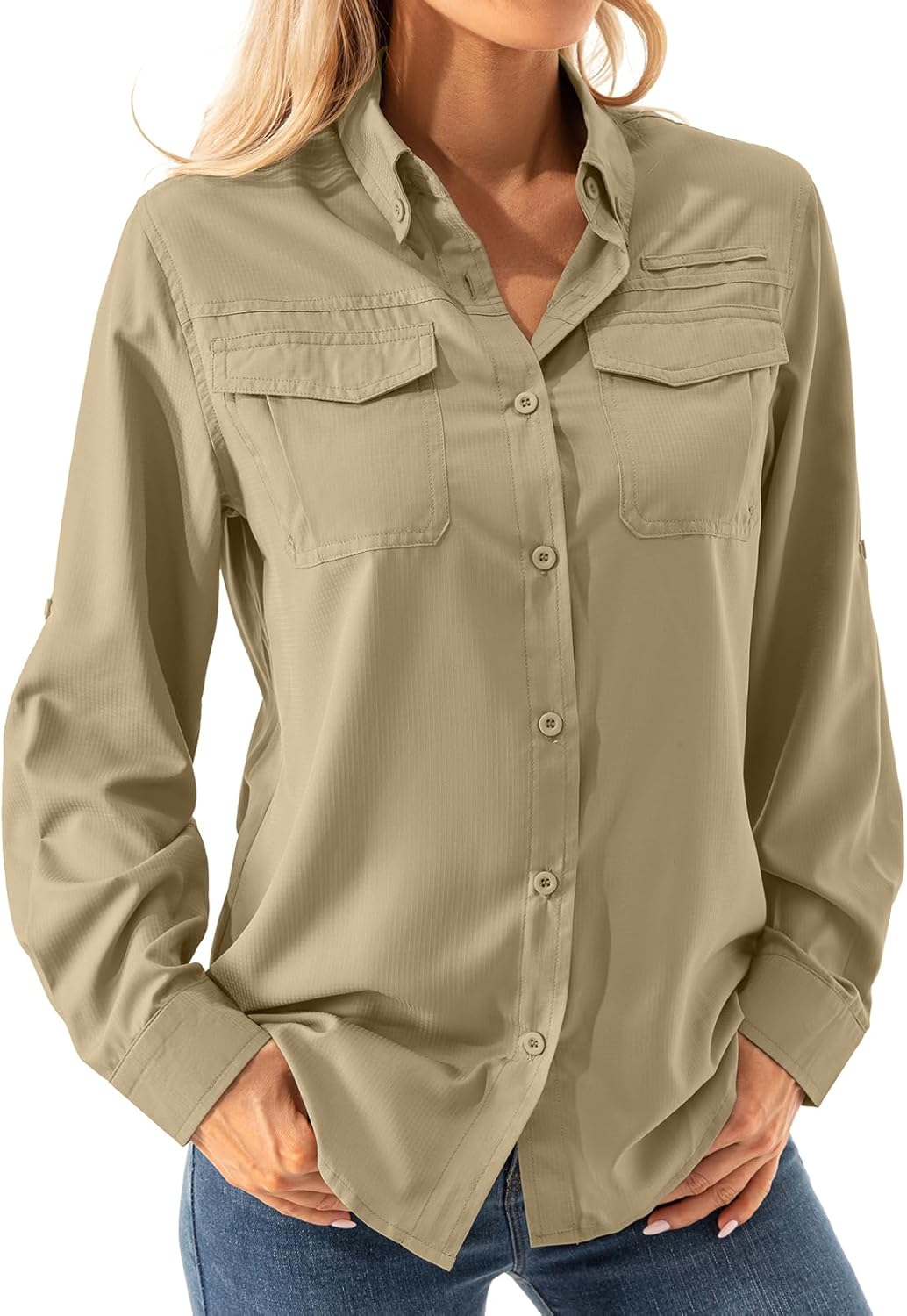 Womens Safari Sun Shirts UPF 50+ UV Sun Protection Long Sleeve Outdoor Quick Dry Fishing Hiking Gardening Shirts