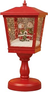 sarcia.eu Mini FAROLILLO navideño con muñecos de Nieve, Caja DE MÚSICA LED, Adorno navideño, Rojo 31,5x13,5x13,5 cm (E)