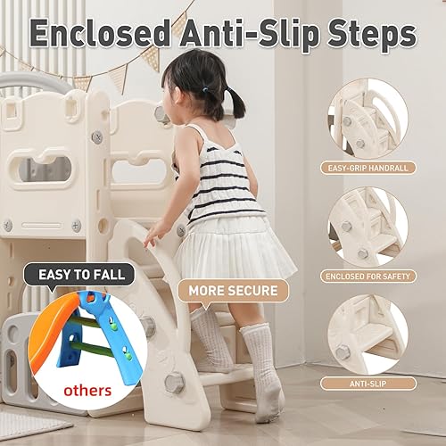 Miniatura 5 de Juego 11 en 1 para niños pequeños con parque de juegos para niños pequeños de 1 a 3 años, telescopio y tobogán, juego de escalador de baloncesto