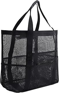 Ogetok Mesh Beach Bag, Extra Large Mesh Beach Tote Bag, Lightweight Oversized Pool Bags with 8 Pockets for Women and Men, Foldable Vacation Trip Essentials Beach Accessories