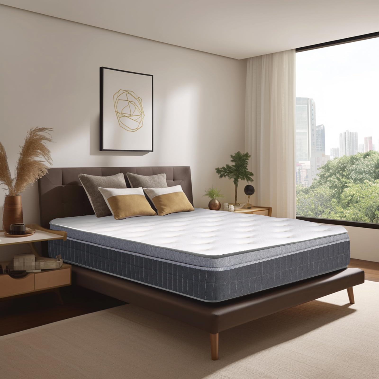 Tnahsbf King Size Mattress 14 Inch Height Gray Matress King Bed Medium Firm Support Cooling Gel Memory Foam for Back Side Sleepers Individual Pocket