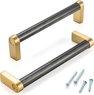 ASKANO 5 Pack 5 Inch Knurled Black and Gold Cabinet Pulls Matte Black and Brushed Gold Cabinet Handles AP1311 Knurled Kitchen Hardware for Cabinets Drawers Dresser Cupboard Bedroo…