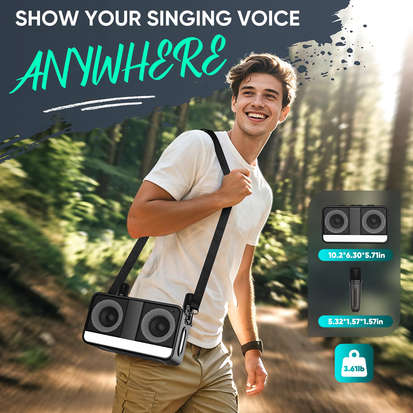Karaoke-Maschine : Echter Tragbarer Lautsprecher mit 35W, 8-Stunden-Autonomie, 2 Aufladbare Drahtlose Mikrofone, LED, Karaoke-Maschine für Erwachsene & Kinder (CHJ171-Black)