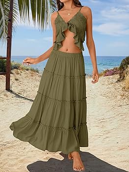 Amazon.com: Trendy Queen Green Skirt Summer Outifts Boho Maxi Skirts Swing  Tiered A-Line Elastic High Waist Dress with Pockets Fashion ArmyGreen XS :  Clothing, Shoes & Jewelry
