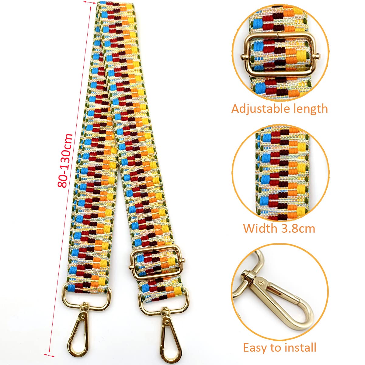 Correa de hombro ajustable amarilla, correas de bolsillo para cambiar, correa de bolsillo ancha con mosquetón dorado, bolso de 80-130 cm para mujer, bolsos de hombro, accesorios modernos para bolsos