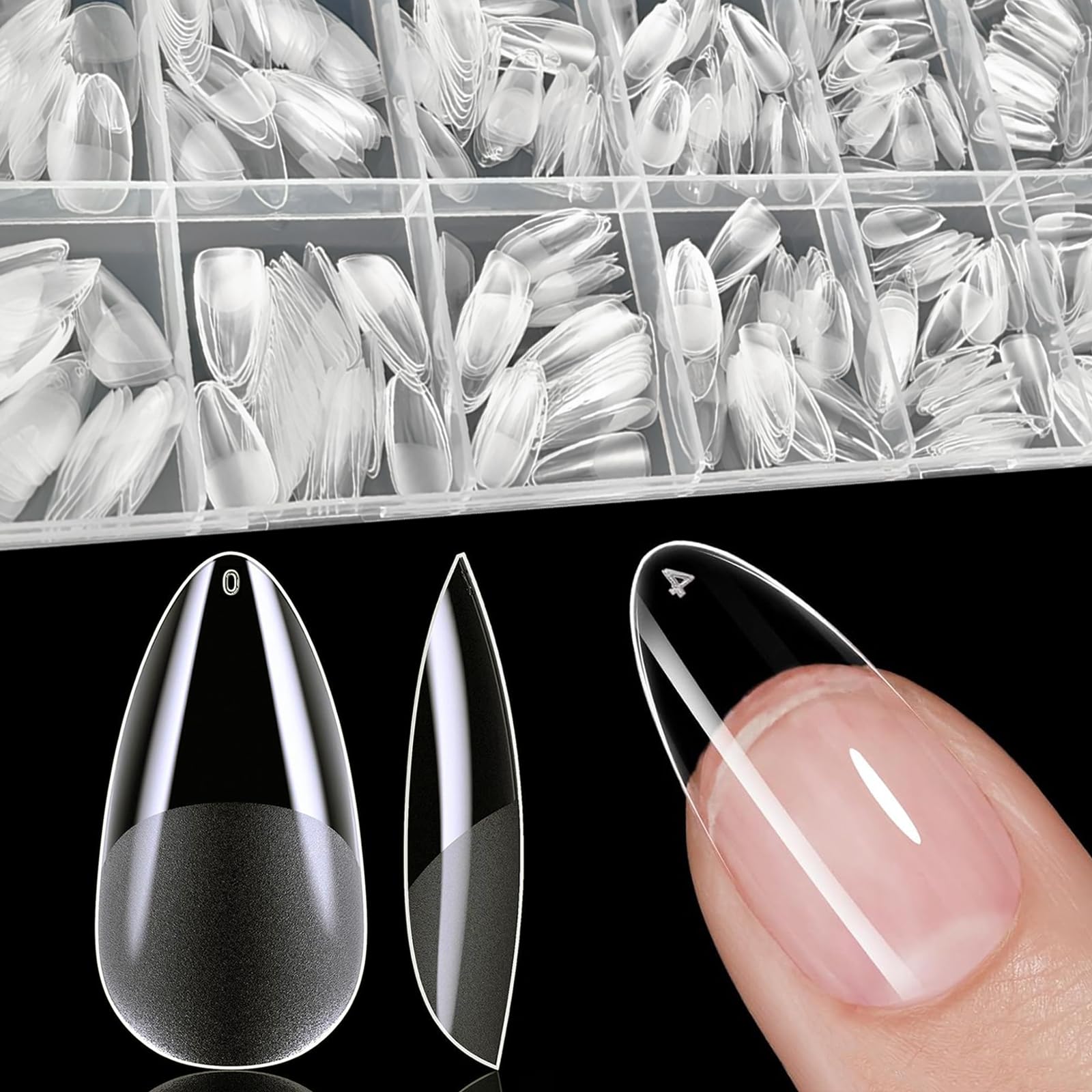 XIAOHEBAN 600 StüCk Medium Mandel Nageltips FüR GelnäGel-12 GrößEn Nail Tips Almond Soft Gel Press On Nails Almond Pre-Shaped Full Cover Nail Tips Weiche Gelspitzen, KüNstliche Nagel FüR Nail Art Diy