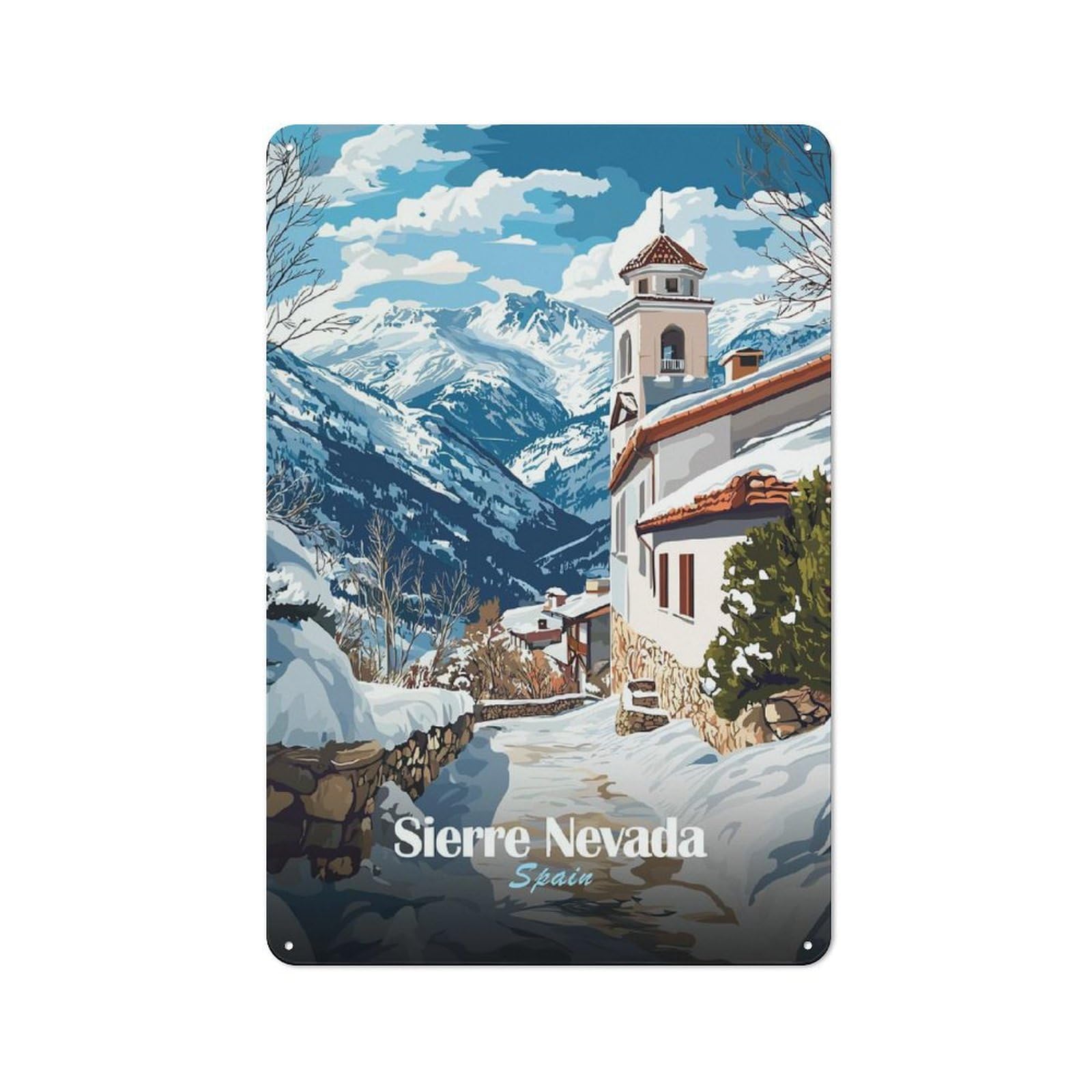 Junmoney Style-5 Snowy Village In Sierra Nevada Cafe Metal Sign 30X20cm, Bistro Style Bistro Wall Plaque For Coffee Bar, Small Shop Or Dining Room