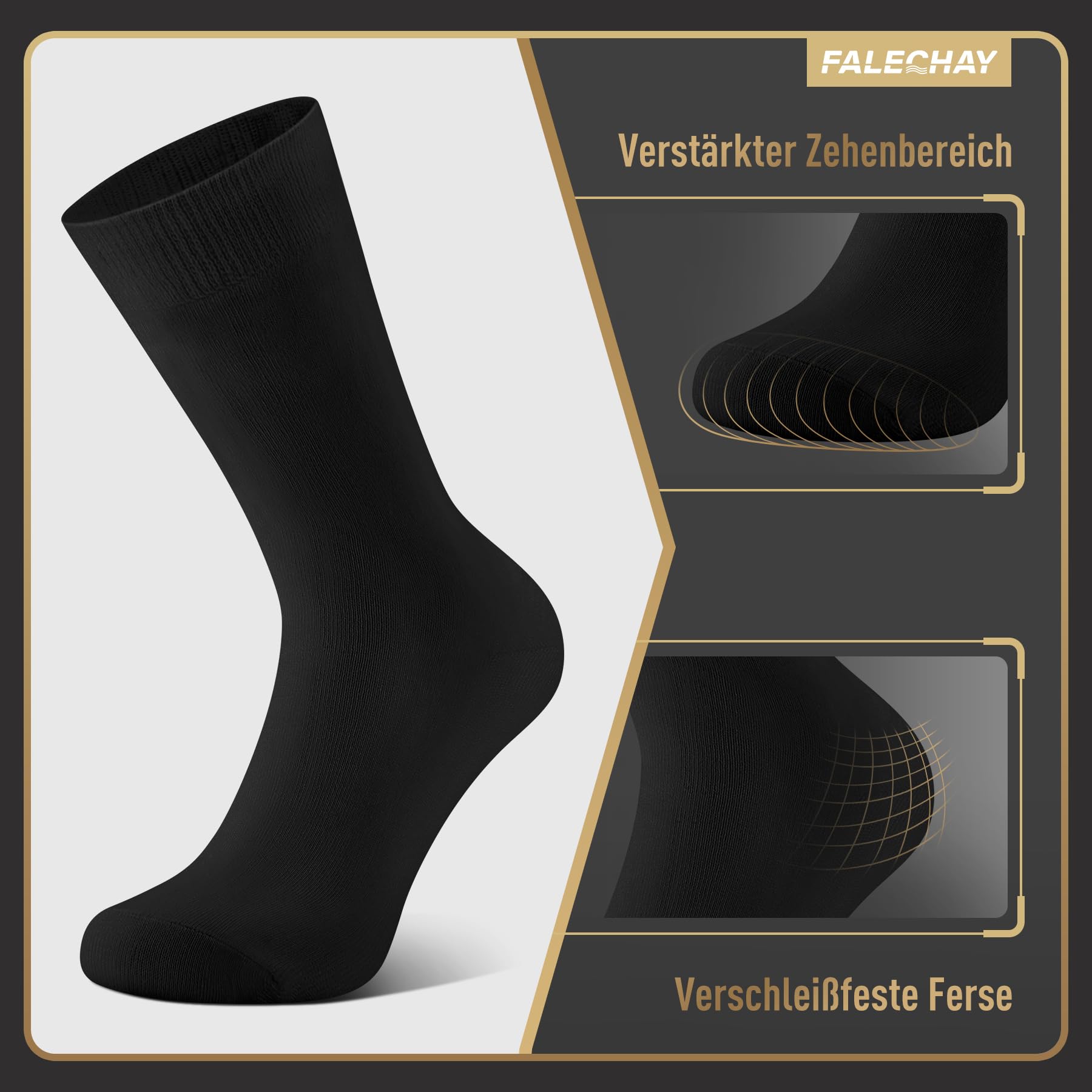 Falechay Herren Socken 12 Paar Sportsocken Classic Schwarz Atmungsaktive Baumwolle