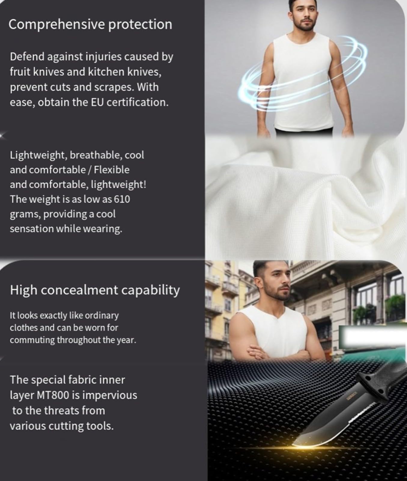 FUELIX Chalecos Anticortes Y Antipuñaladas Ropa De Seguridad Anticorte, Chaleco Policia Disfraz Resistentes Puñaladas Ligero Chaleco Segurata para Protección De Seguridad Personal B,XL