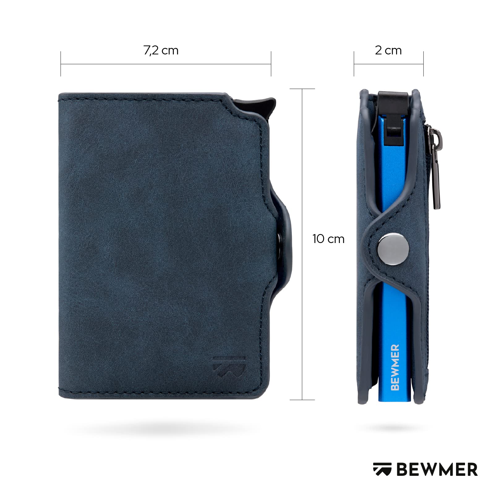 BEWMER Porta Carte di Credito 1 ZIP Schermato | Portafoglio Slim da Uomo e Donna | Porta Tessere e Documenti con Rfid Protection e Fermasoldi in Carbon Fiber (Blu con Zip)