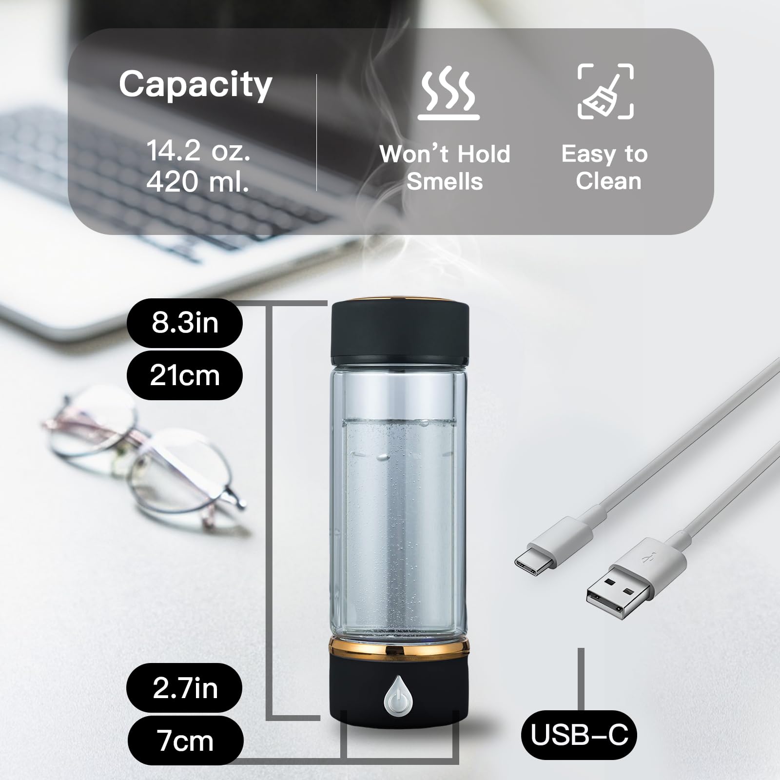 Wasserstoff-Wasserflaschengenerator – bis zu 4500+ PPB-Konzentration – SPE/PEM-Technologie – Zertifizierter H2-Generator – tragbares athletisches Leistungs- und Trinksystem –