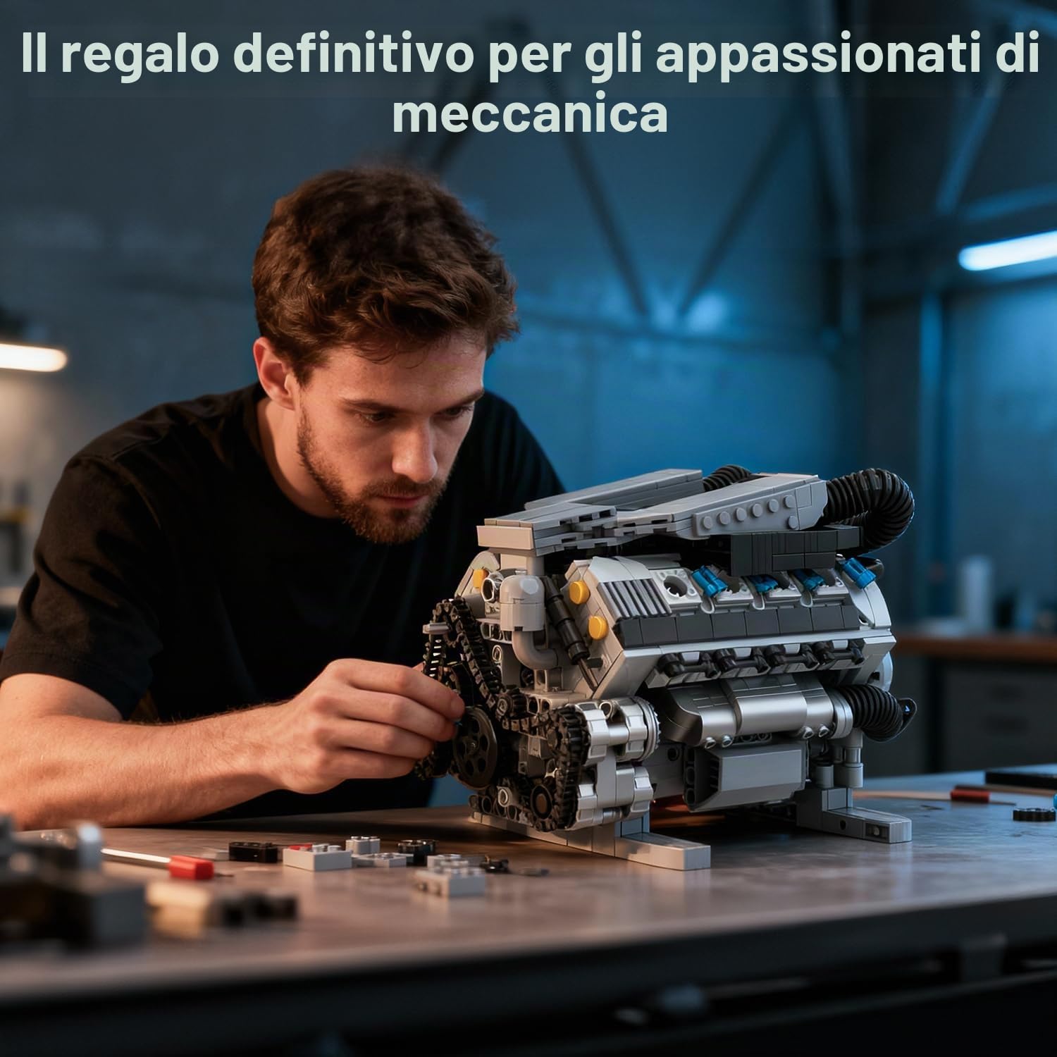 Mavo brix Kit modello di motore V8 funzionante, set da costruzione MOC da collezione con motore, decorazione per la casa e l'ufficio, bambini dai 14 anni in su e adulti, 931 pezzi
