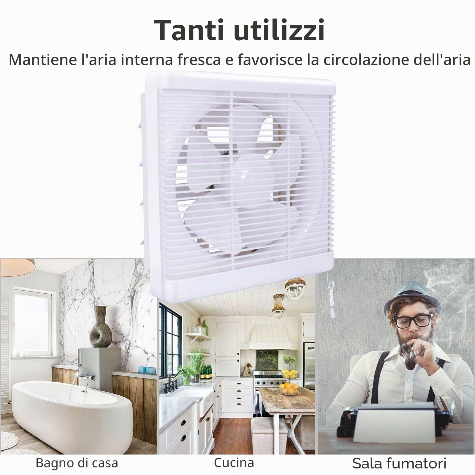 Ventilatore di Scarico 500m³/h 2 Direzioni Reversibile Forte flusso d'aria Parete Montato Ventilatori, Utilizzati Per Ventilazione Ventilatori per Cucina, Bagno, Windows Loft e Cantina(8 pollici)