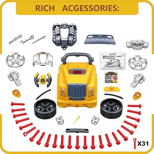 Miniatura 6 de MUGEYMYD Juguete de motor de camión grande para niños de 3 a 5 años, vehículo de motor desmontable con luz y sonido, juego de taller mecánico para